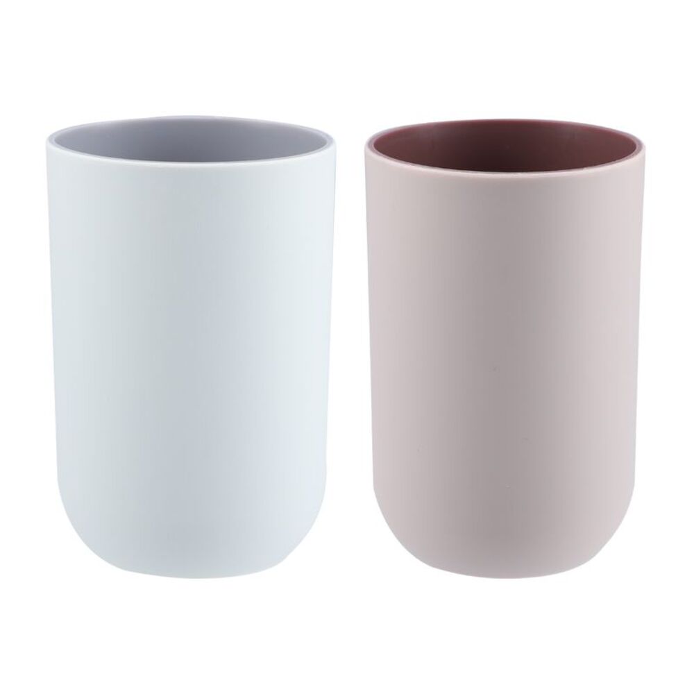 2Pcs Bathroom Toothbrush Cup Gray Pink 4.33''x2.76'' 350ml